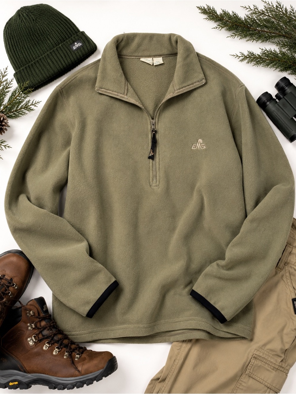 EMS Men's Olive Green Half-Zip Fleece Pullover